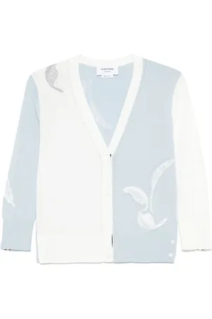 Thom Browne Cardigan in cotone con motivo piume a intarsio