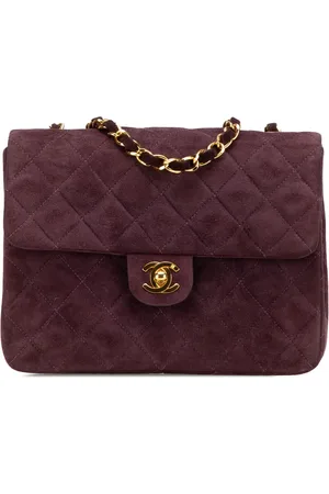 CHANEL Borsa a tracolla mini rettangolare in pelle scamosciata con battente 1991-1994