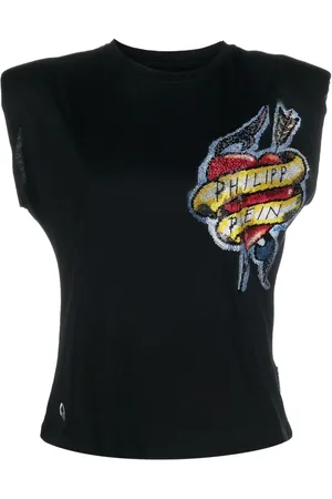 Philipp Plein T-shirt smanicata con strass