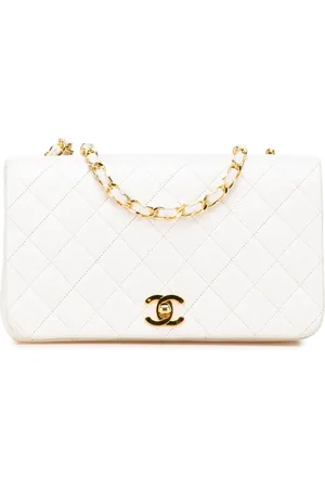 CHANEL Borsa a tracolla CC piccola in pelle di agnello trapuntata con battente 1989-1991