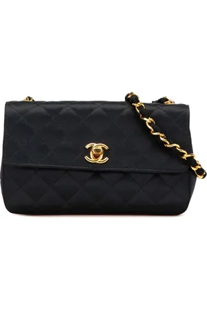 CHANEL Borsa a tracolla CC mini rettangolare in raso trapuntato con battente 1986-1988