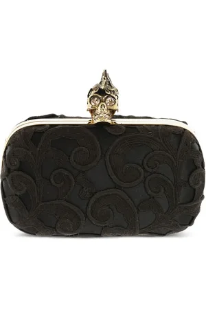 Alexander McQueen Clutch in pizzo e raso con applicazione teschio sulla chiusura