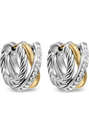 David Yurman Orecchini a cerchio Crossover Three Row in oro giallo 18kt e sterling con diamanti (13mm)