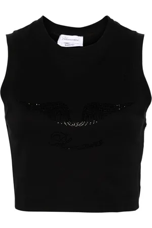 BLUMARINE Canotta crop con strass