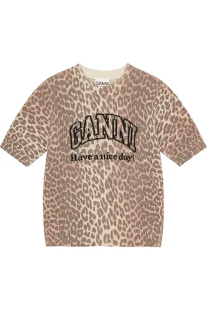 Ganni T-shirt in maglia con logo a intarsio