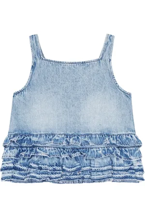 Ganni Top denim con ruches