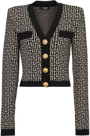 Balmain Cardigan crop con monogramma