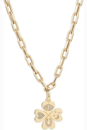 Adina Reyter Collana Clover in giallo 14 carati con diamante