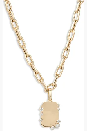 Adina Reyter Collana Dog Tag in giallo 14 carati con diamanti