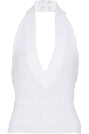Balmain Top in maglia a trecce con scollo all