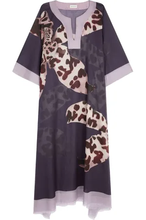 DRIES VAN NOTEN Abito midi in cotone con stampa animalier