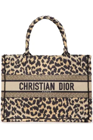 Dior 2022 Mizza Medium Embroidered Canvas Leopard Book tote bag