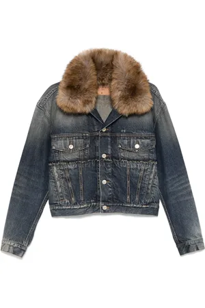 Balenciaga Giacca denim con collo in pelliccia sintetica