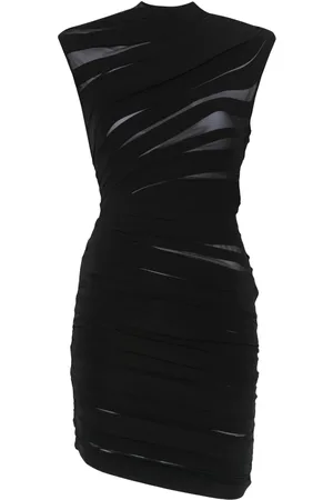 MUGLER Abito corto semi trasparente con ruches