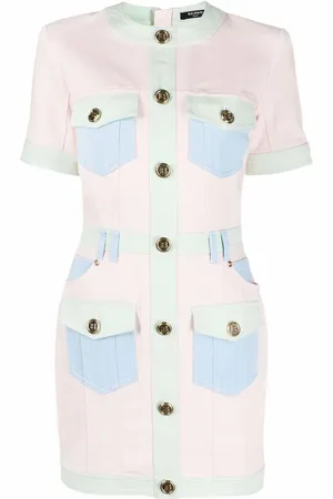 Balmain Abito denim con pannelli a contrasto