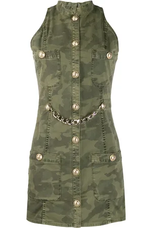Balmain Vestito denim smanicato con stampa camouflage