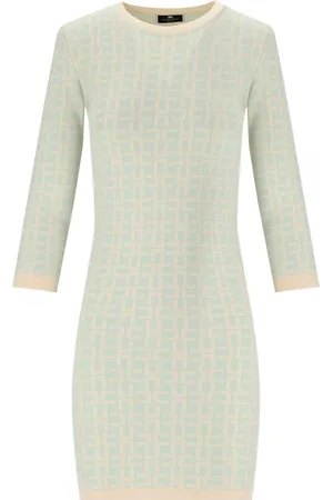 Elisabetta Franchi ABITO MONOGRAM IN MAGLIA BURRO ACQUA