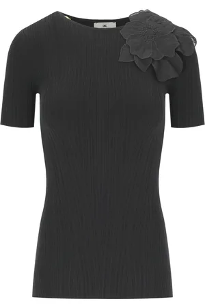 Elisabetta Franchi T-SHIRT CON FIORE NERA