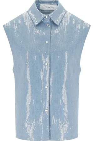 FEDERICA TOSI CAMICIA SMANICATA CON PAILLETTES DENIM ACQUA