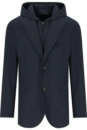 Emporio Armani GIACCA MONOPETTO CON CAPPUCCIO A COSTINE NAVY