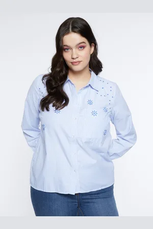 Fiorella rubino Camicia rigata con ricamo Donna, Taglia: 45 (54 IT)