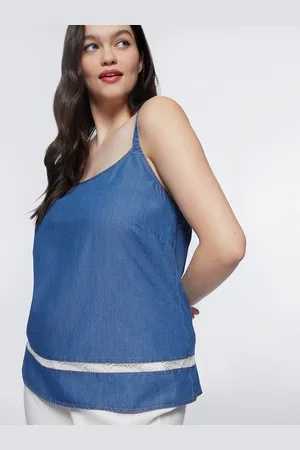 Fiorella rubino Top in denim con bordi in pizzo Donna, Taglia: 39 (48 IT)