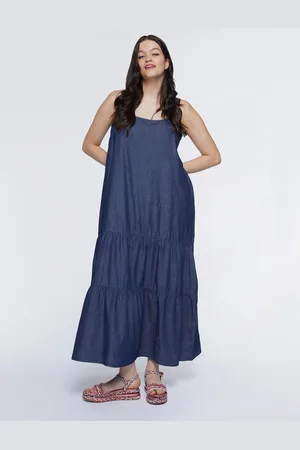 Fiorella rubino Vestito lungo a balze in denim leggero Donna, Taglia: M (52-54 IT)