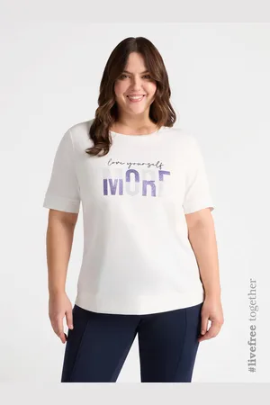 Fiorella rubino T-shirt con scritta motivazionale e fiocco Donna, Taglia: XS (44-46 IT)