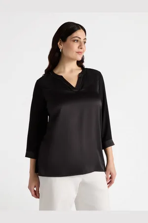 Fiorella rubino T-shirt bimaterica con scollo a V Donna, Taglia: XS (44-46 IT)