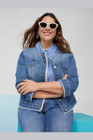 Fiorella rubino Giubbotto in denim con ricamo in perle Donna, Taglia: 43 (52 IT)