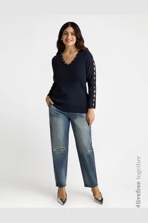 Fiorella rubino Jeans balloon strappo davanti con tessuto tweed Donna, Taglia: 39 (48 IT)