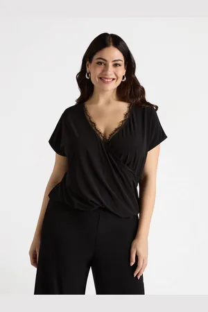 Fiorella rubino T-shirt con incrocio e bordi in pizzo Donna, Taglia: XL (60-62 IT)