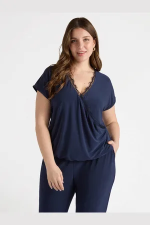 Fiorella rubino T-shirt con incrocio e bordi in pizzo Donna, Taglia: S (48-50 IT)