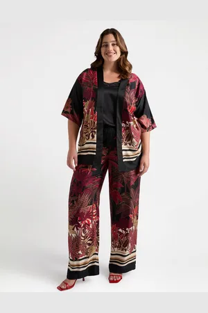 Fiorella rubino Pantaloni stampa foliage burgundy Donna, Taglia: L (56-58 IT)