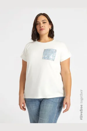 Fiorella rubino T-shirt con tasca in denim ricamata in paillettes Donna, Taglia: L (56-58 IT)