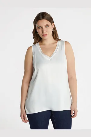 Fiorella rubino Top in due tessuti con scollo a V Donna, Taglia: M (52-54 IT)