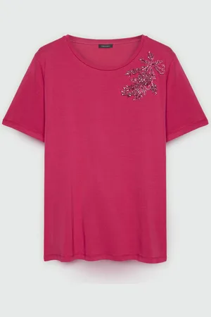 Fiorella rubino T-shirt con ricamo floreale Donna, Taglia: M (52-54 IT)