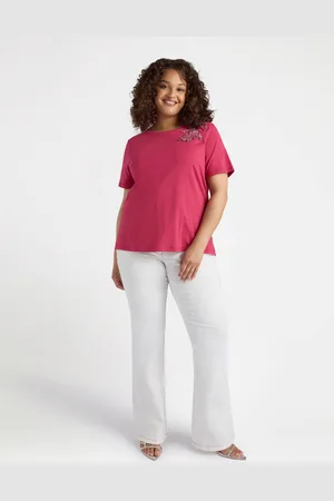 Fiorella rubino T-shirt con ricamo floreale Donna, Taglia: M (52-54 IT)