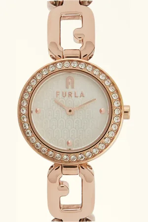 Furla Arco Chain Orologio Con Cassa Tonda Color Rosa Metallo + Strass + Strass Donna