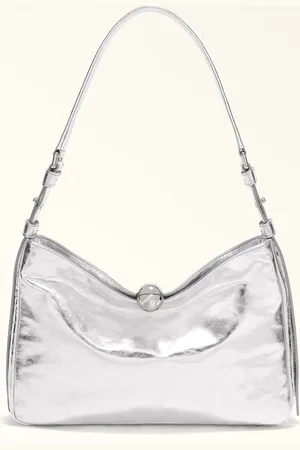 Furla Sfera Soft Borsa A Spalla M Color Silver Pelle Di Vitello Metallizzata Con Spaccature Donna