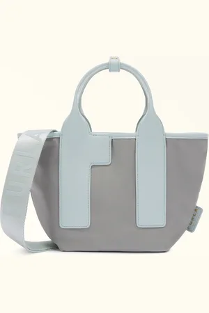 Furla Piuma Borsa Shopping Cenere Tessuto Di Nylon Color-block Riciclato + Pelle Stampata Donna