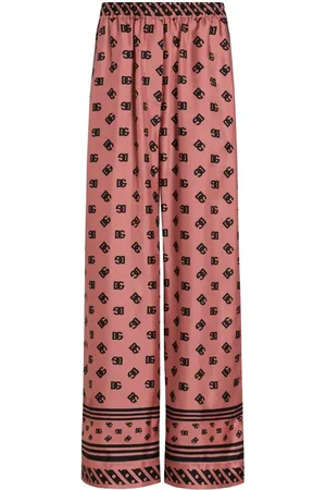 Dolce & Gabbana Pantaloni pigiama in raso di seta jacquard logo DG allover