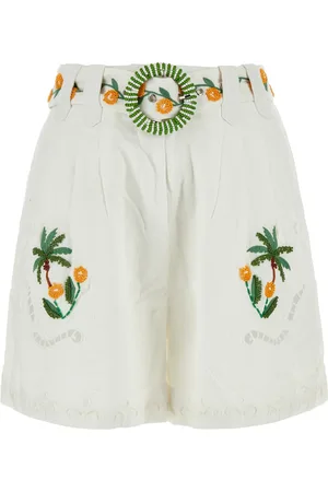 Farm Rio Shorts Tree Macaw in lino bianco DONNA