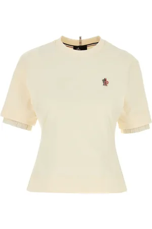 Moncler T-shirt in cotone stretch avorio DONNA