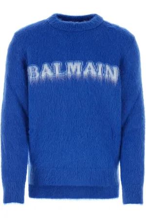 Balmain Maglione in misto lana blu elettrico UOMO