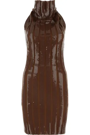 Fendi Mini abito marrone in lana e paillettes DONNA