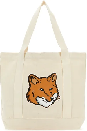 Maison Kitsuné Borsa shopping Fox Head in tela avorio DONNA