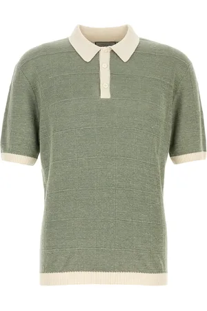 CANALI Polo in misto lino verde salvia UOMO