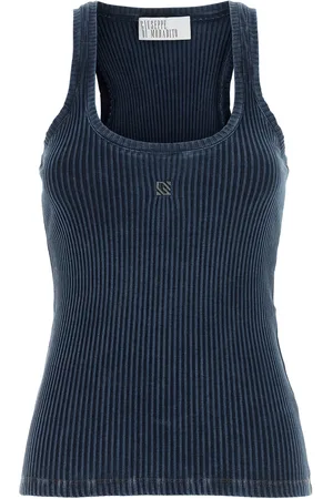 GIUSEPPE DI MORABITO Canotta in cotone stretch blu denim DONNA