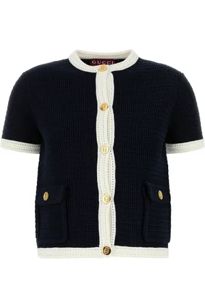 Gucci Cardigan in crochet stretch blu notte DONNA
